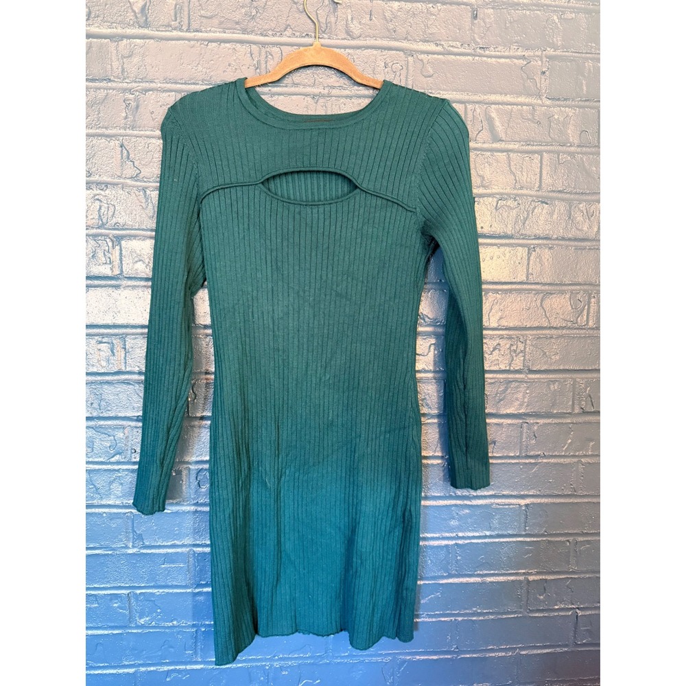 IN San Francisco Teal Ribbed Cutout Long‎ Sleeve Sweater Dress Women's Size L